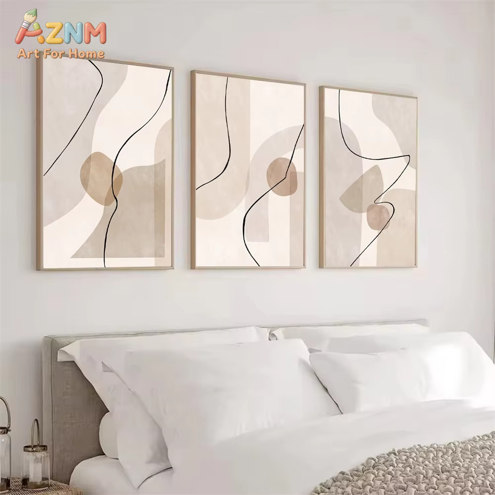 Interior Design Apartment - Абстрактные бежевые геометрические линии, настенное искусство,